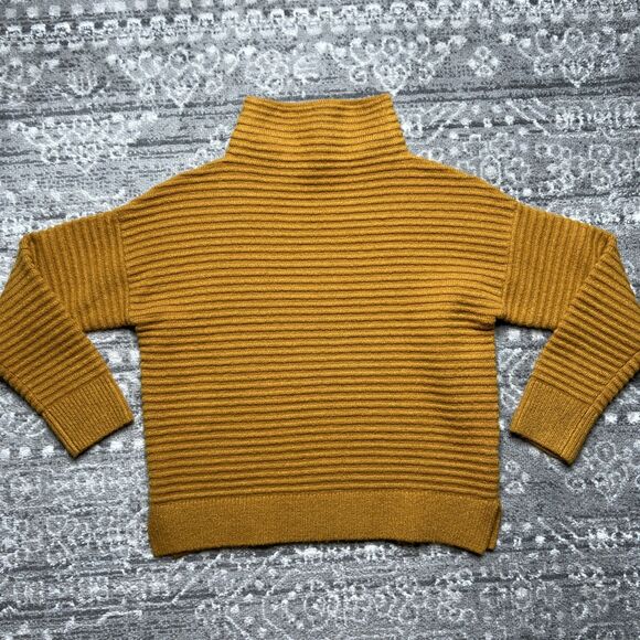 Madewell NWT Women’s Ribbed Knit Mock Neck Sweater Small Boxy Golden Yellow - Picture 1 of 7
